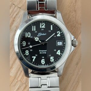 Belair Seapearl 20 ATM Rare Luxury Watch Black Dial Stretch Bracelet Date Window